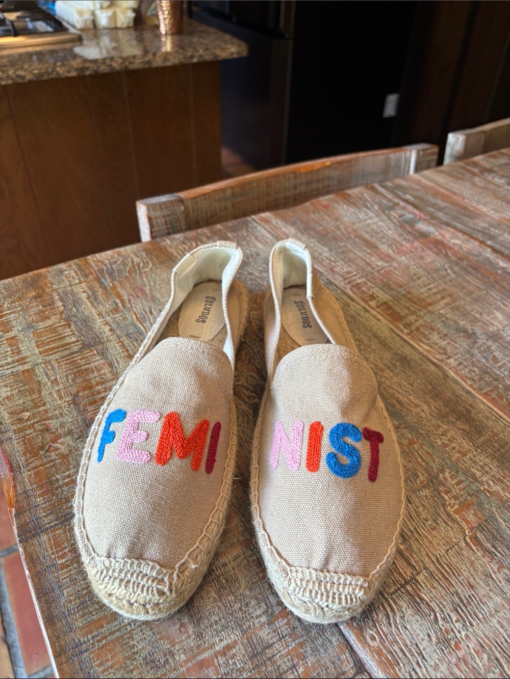 Soludos Natural Canvas Espadrilles with Pink & Orange Embroidery
